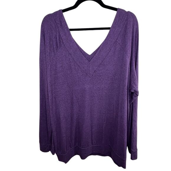 W. by Wantable Brushed Hacci Raglan V-Neck Tunic Sweater Eggplant Size 2X - Picture 3 of 6